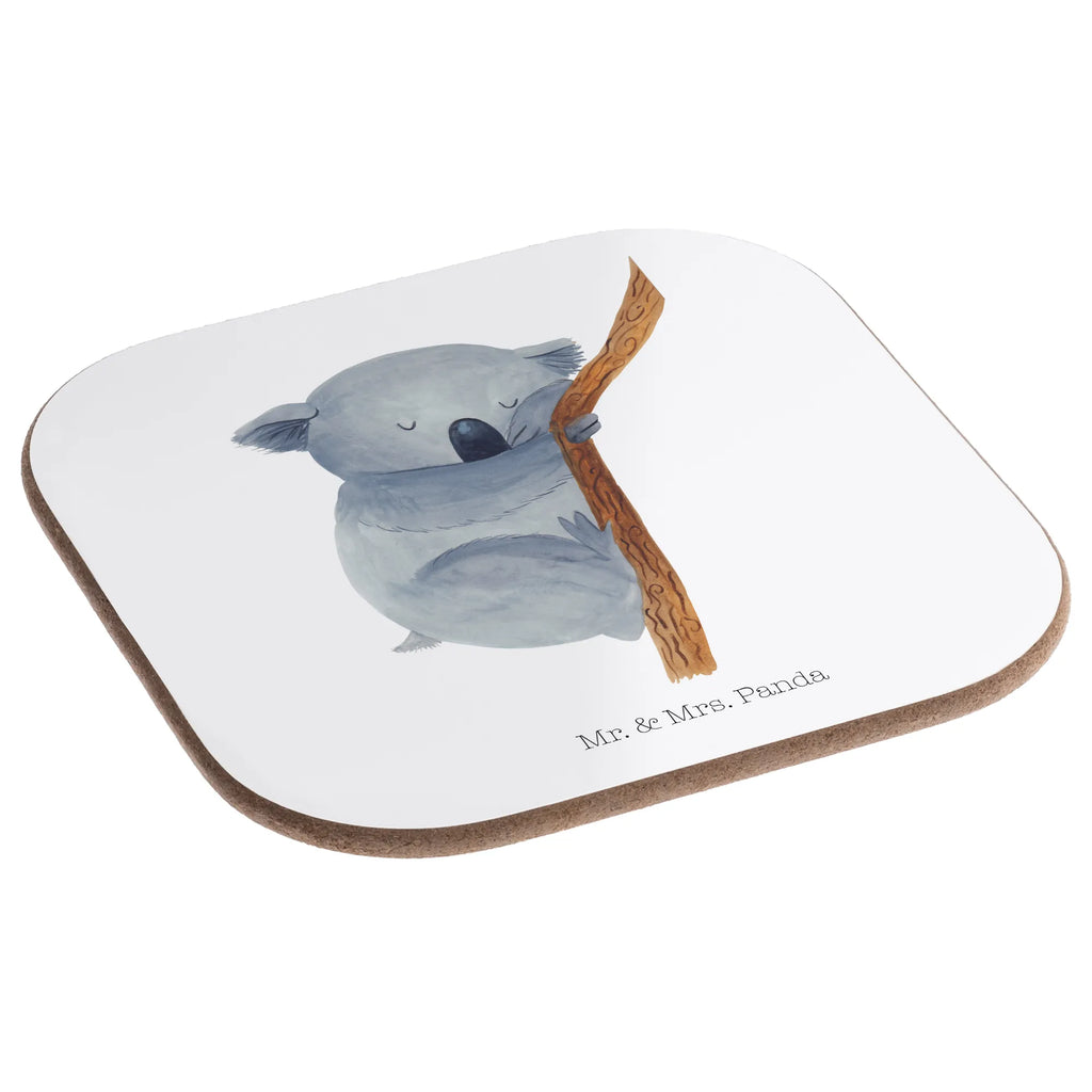 Square coaster koala breakfast, gifts, presents, Coasters, glass coasters, gift, party, small animals, cute, funny, cute animal motives, hand drawn, small world, funny sayings, good mood, happy, gift ideas, special gifts, animal lover, card, dream, bear, koala bear, dreamland, Koala, bedroom, sleeping