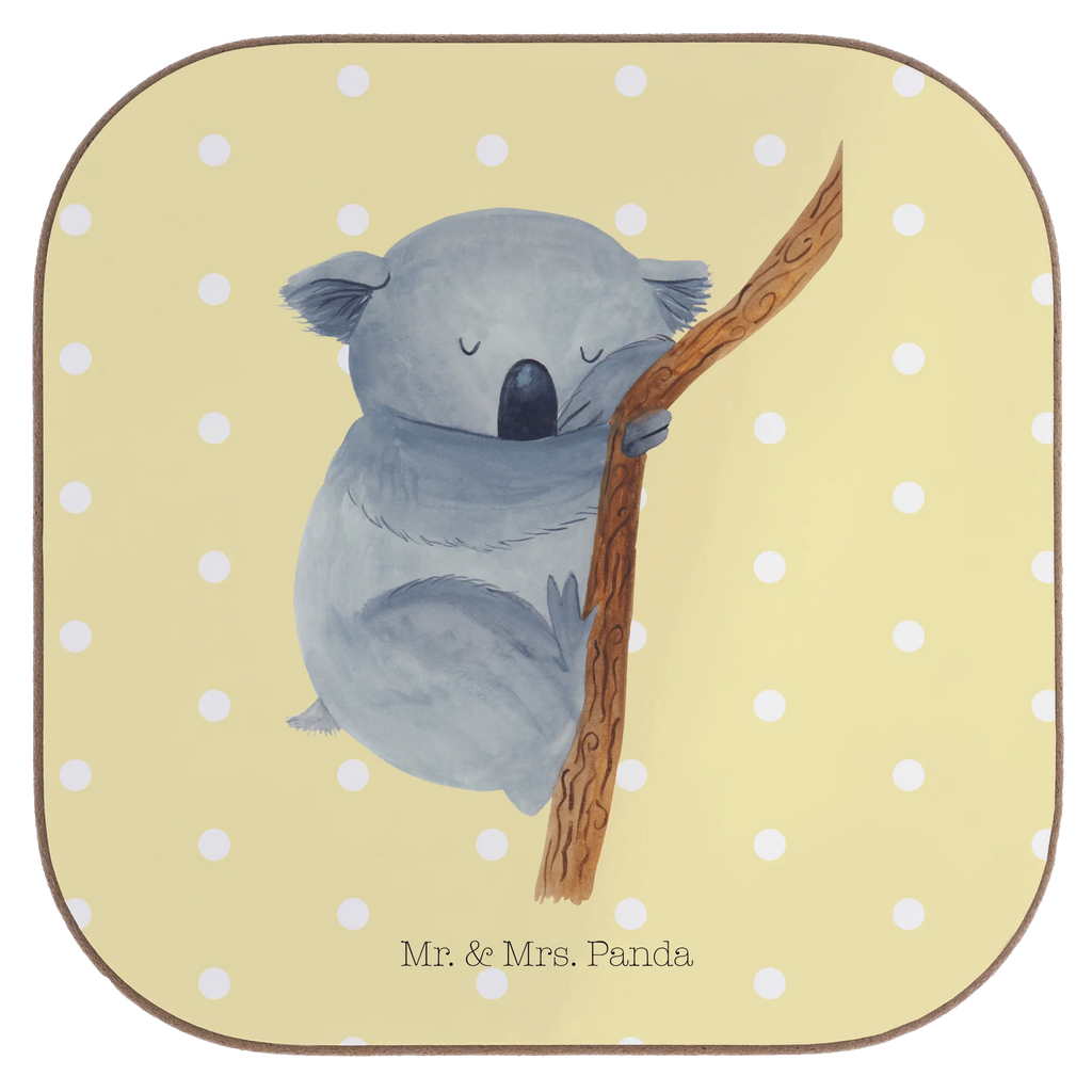Square coaster koala breakfast, gifts, presents, Coasters, glass coasters, gift, party, small animals, cute, funny, cute animal motives, hand drawn, small world, funny sayings, good mood, happy, gift ideas, special gifts, animal lover, card, dream, bear, koala bear, dreamland, Koala, bedroom, sleeping