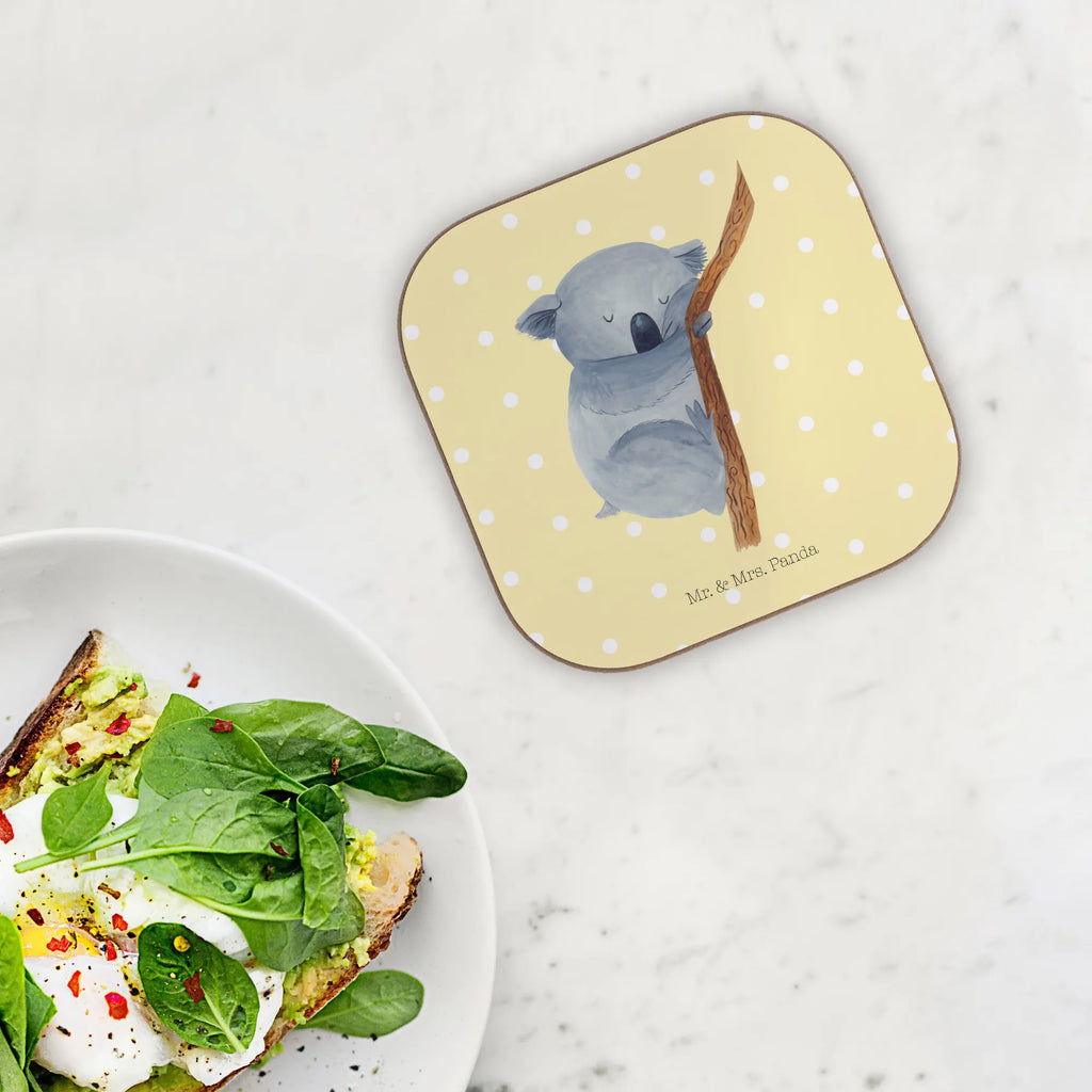 Square coaster koala breakfast, gifts, presents, Coasters, glass coasters, gift, party, small animals, cute, funny, cute animal motives, hand drawn, small world, funny sayings, good mood, happy, gift ideas, special gifts, animal lover, card, dream, bear, koala bear, dreamland, Koala, bedroom, sleeping