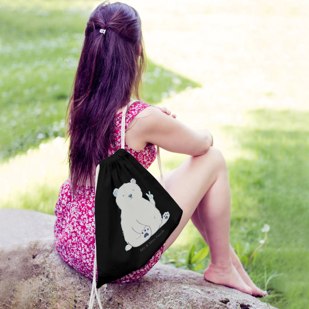 Drawstring bag Icebear Lazy hipster, sports bag, gym bag, jute bag, bag, carrier bag, bear, teddy, teddy bear, cuddly toy, work, relaxing, Polar bear, office, home office, office job, lazy, workplace, North Pole