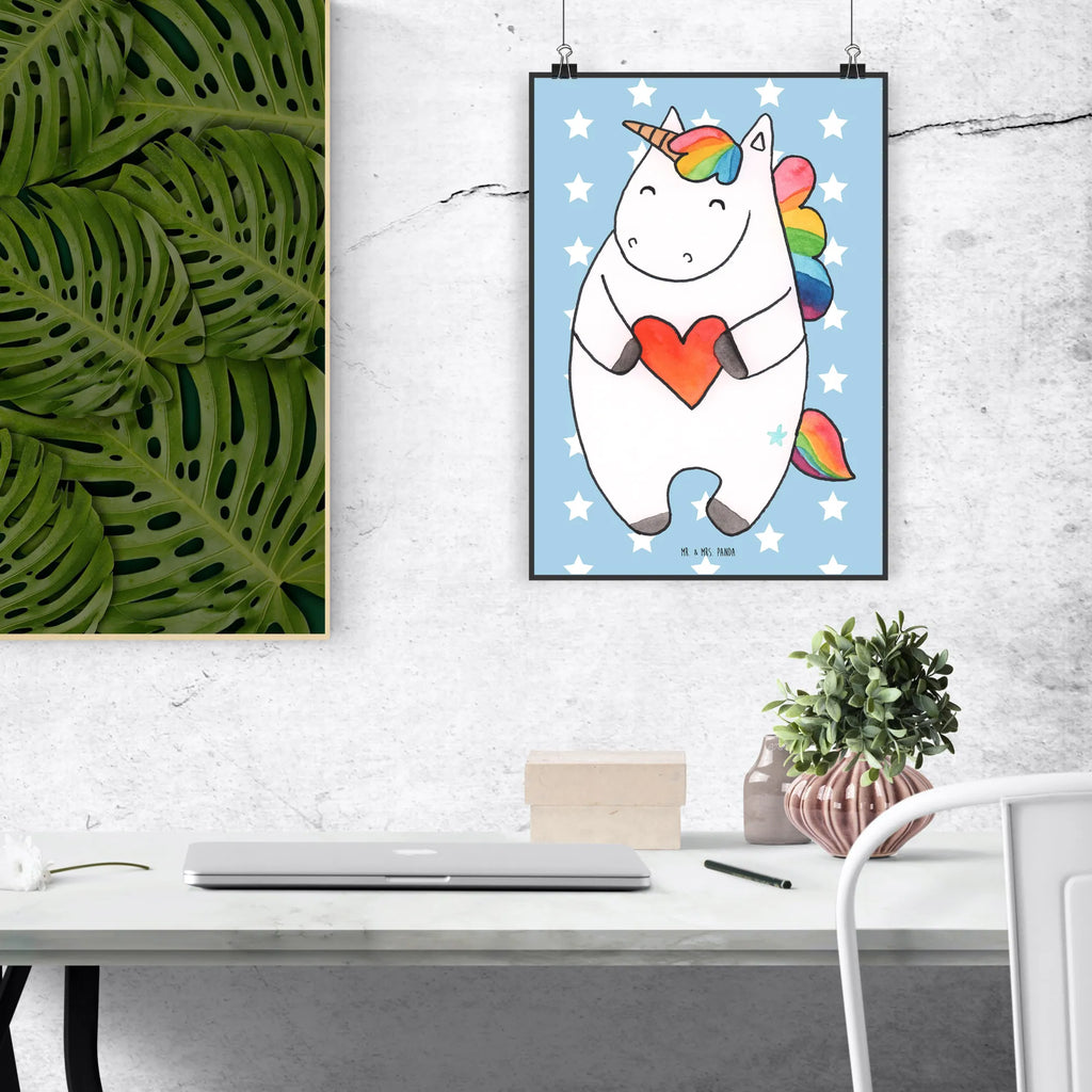 Poster unicorn Heart Poster, Wanddeko Bild, Küchenposter, Posterdruck, Raumdekoration, Mr. & Mrs. Panda Poster, Kinderposter, Wanddekoration, Wanddeko, Wandposter, Kunstdruck, Bild, Handgemaltes Poster, Designposter, Einhorn, Einhörner, Einhorn Deko, Unicorn, schlimm, witzig, böse, bunt, anders, Herz, lustig, Freundin