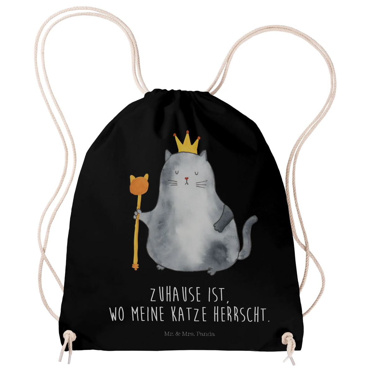 Drawstring bag Cat king animal lover, tomcat, kitty, meow, kitten, housecat, mama cat, love cats, cat image, cat fan, cat lover, cat fancier, cat decoration, gift for cat lover, cat owner, funny cats, cat sayings, cat motto, funny cat gifts, fan merchandise, cat stuff, pet, king, moving in, move, first own apartment, tenement, apartment, pussy