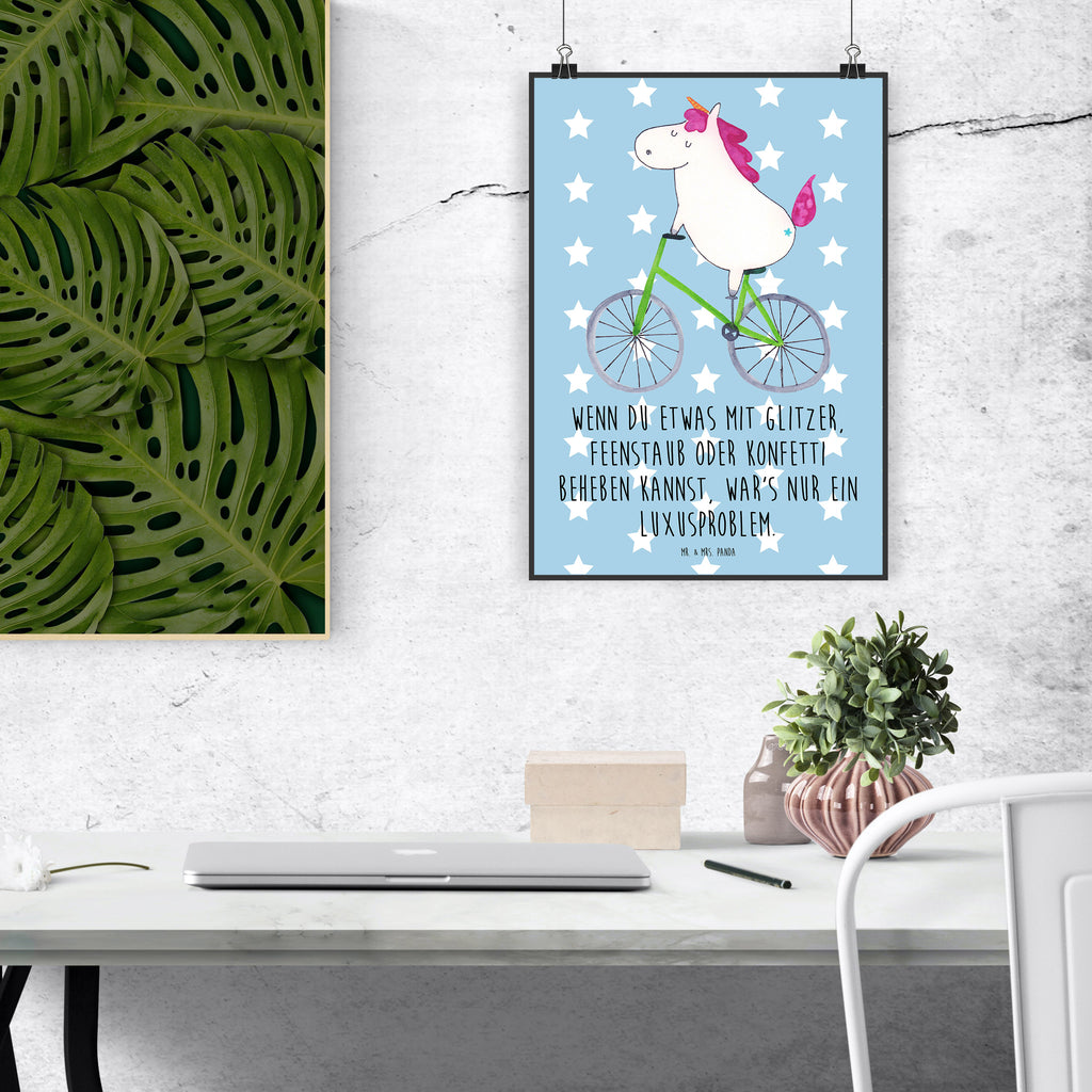 Plakat Jednorożec Rowerzysta Wanddeko, Poster, Handgemaltes Poster, Designposter, Kunstdruck, Raumdekoration, Wandposter, Posterdruck, Wanddeko Bild, Küchenposter, Mr. & Mrs. Panda Poster, Wanddekoration, Bild, Kinderposter, Einhorn, Einhörner, Einhorn Deko, Unicorn, Kummer, Luxusproblem, Feenstaub, Radfahrer, Liebeskummer, Radfahren, Konfetti, Bike, Rad