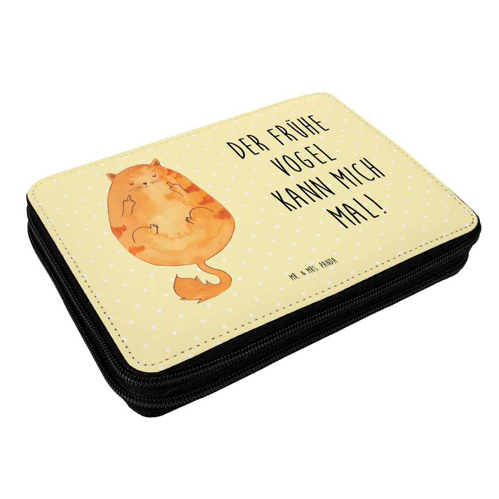 Leather folder Cat Early riser pencil case, pencil bag, gift, motif, school, child, primary school, pupil, pen roll, enrolment, cat, tomcat, kitty, meow, kitten, housecat, mama cat, love cats, cat image, cat fan, cat lover, cat fancier, cat decoration, gift for cat lover, cat owner, funny cats, cat sayings, cat motto, funny cat gifts, fan merchandise, cat stuff, animal lover, pussy, morning grumbler, The early bird can kiss my ass, coffee, cats, early riser