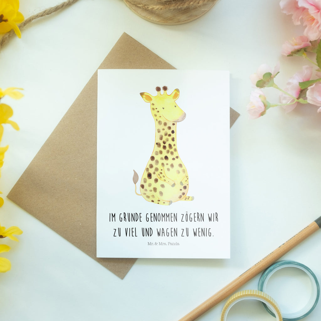 Grußkarte Giraffe Zufrieden Grußkarte, Klappkarte, Einladungskarte, Glückwunschkarte, Hochzeitskarte, Geburtstagskarte, Karte, Afrika, Wildtiere, Giraffe, Zufrieden, Glück, Abenteuer