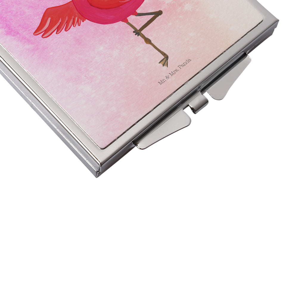 Handtaschenspiegel quadratisch Flamingo Yoga Spiegel, Handtasche, Quadrat, silber, schminken, Schminkspiegel, Flamingo, Vogel, Yoga, Namaste, Achtsamkeit, Yoga-Übung, Entspannung, Ärger, Aufregen, Tiefenentspannung