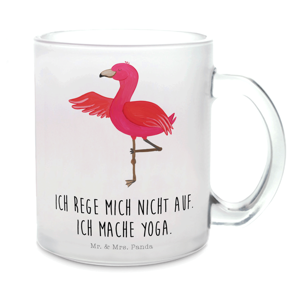Teetasse Flamingo Yoga Teetasse, Teeglas, Teebecher, Tasse mit Henkel, Tasse, Glas Teetasse, Teetasse aus Glas, Flamingo, Vogel, Yoga, Namaste, Achtsamkeit, Yoga-Übung, Entspannung, Ärger, Aufregen, Tiefenentspannung