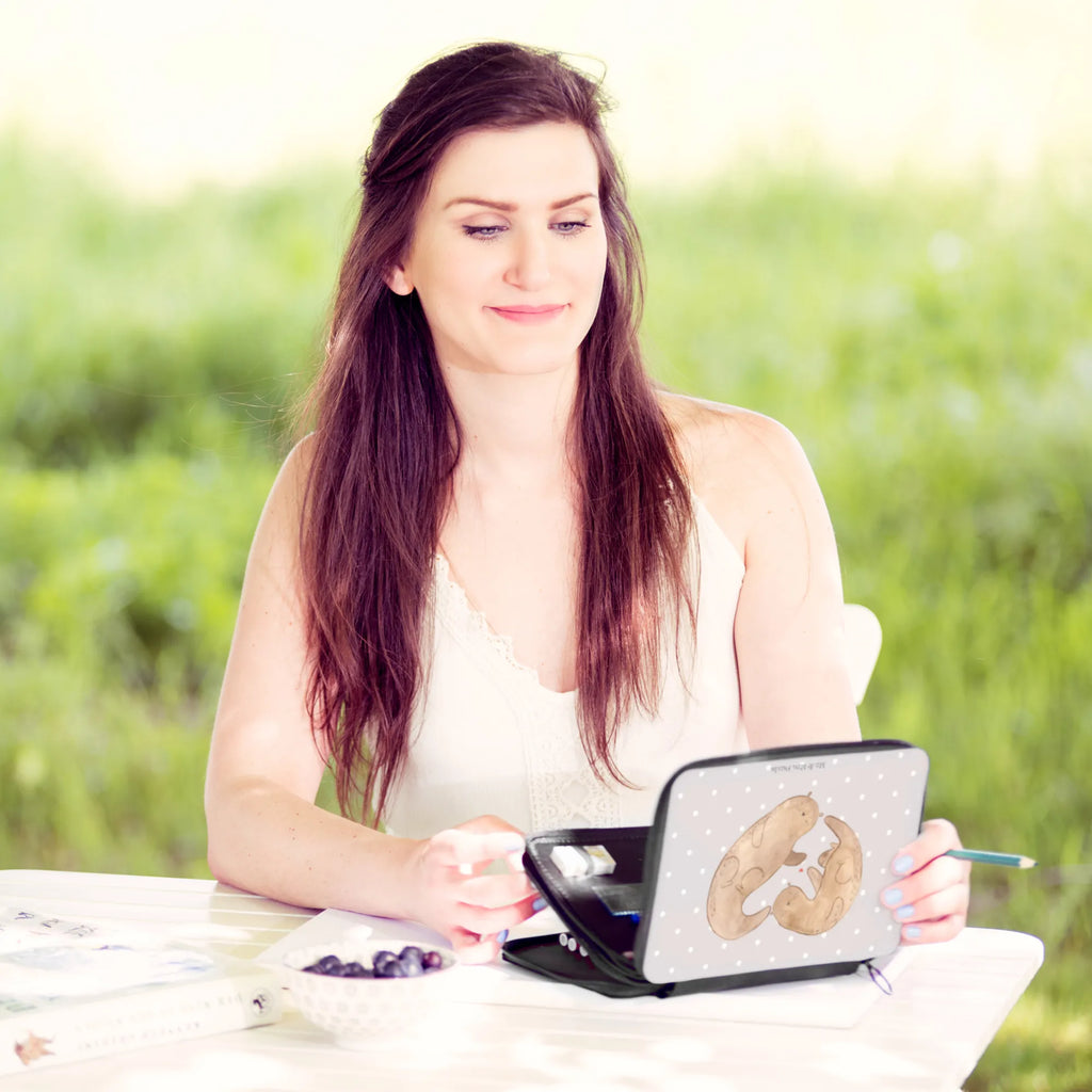 Leather folder otter Heart pencil bag, pupil, school, pen roll, primary school, pencil case, child, gift, motif, enrolment, otter, marten, sea otter, European otter, water mammal, aquatic animal, baby otter, predator, water, otter gifts, animal lover, gift ideas for animal lovers, animal, mammal, water animal, gifts for people in love, life together, anniversary, better half, heart, love, love gift, wedding day, engagement, proof of love, love you