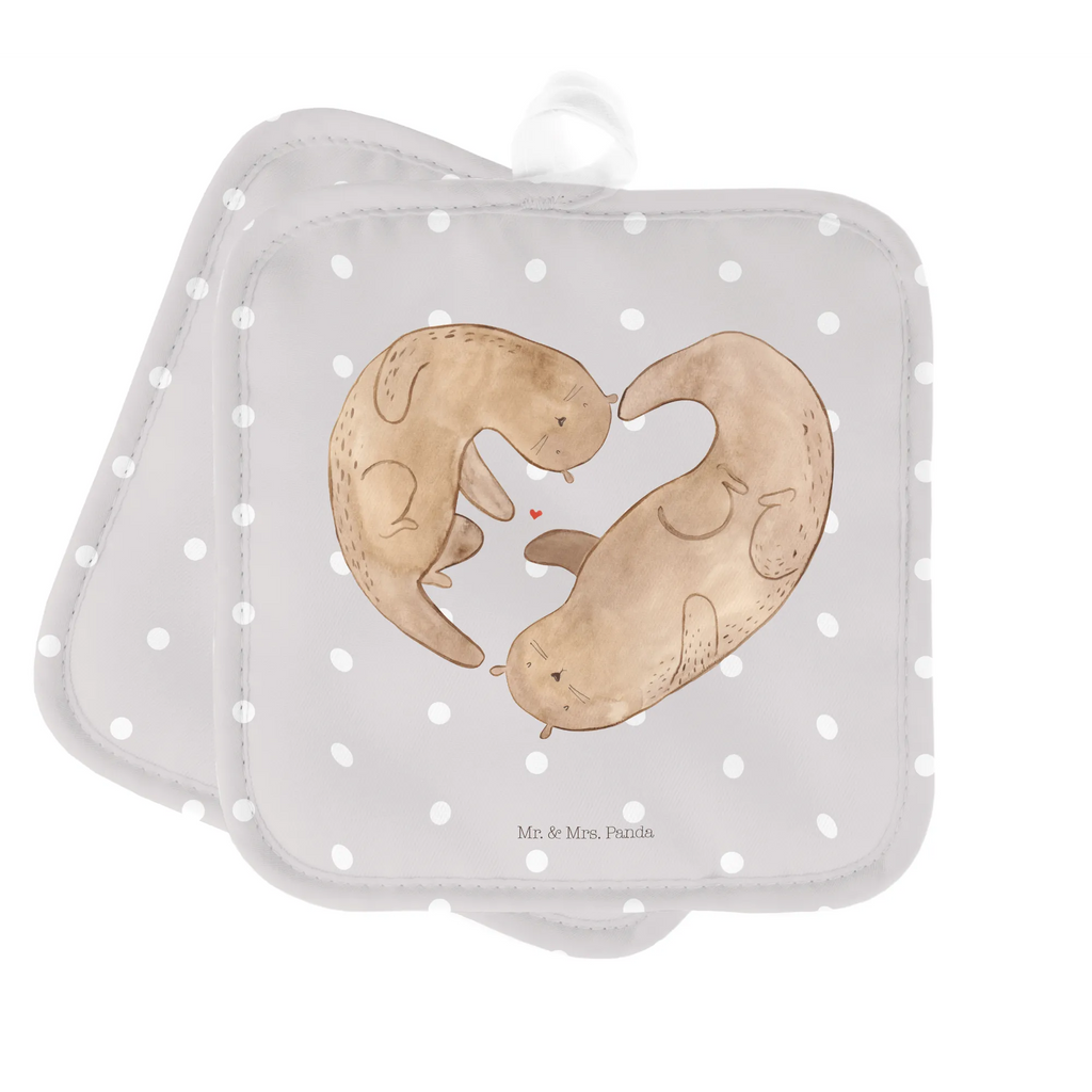 2-elementowy zestaw podkładek pod garnki wydra serce Topflappen Set, Schöne Topflappen, Ofenhandschuh, Ofenhandschuhe, Topflappenset, Topflappen, Topfuntersetzer, Topflappen lustig, Topfhandschuhe, Topflappen 2er Set, Topfhandschuh, Topflappen mit Spruch, Otter, Fischotter, Seeotter, Liebe, Love you, Liebesbeweis, gemeinsames Leben, Hochzeitstag, Herz, Bessere Hälfte, Verlobung, Jahrestag, Liebesgeschenk