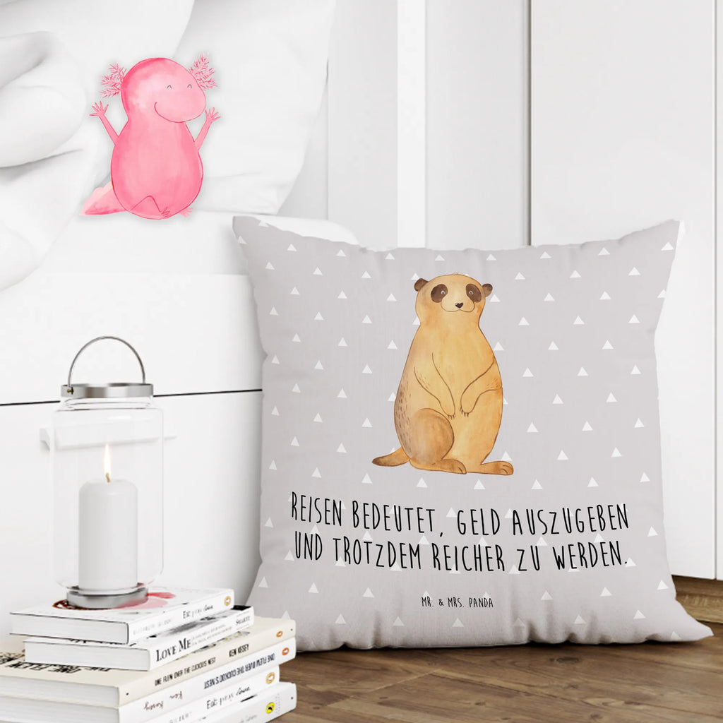 Cushion Meerkat 40x40, 40 x 40, sofa, settee, bed, couch, Pillow, pillows, pad, soft, fluffy, cushion, pillow case, bedroom, Africa, Africa trip, Traveling, Travel, World trip, Saying, Meerkat, Road trip