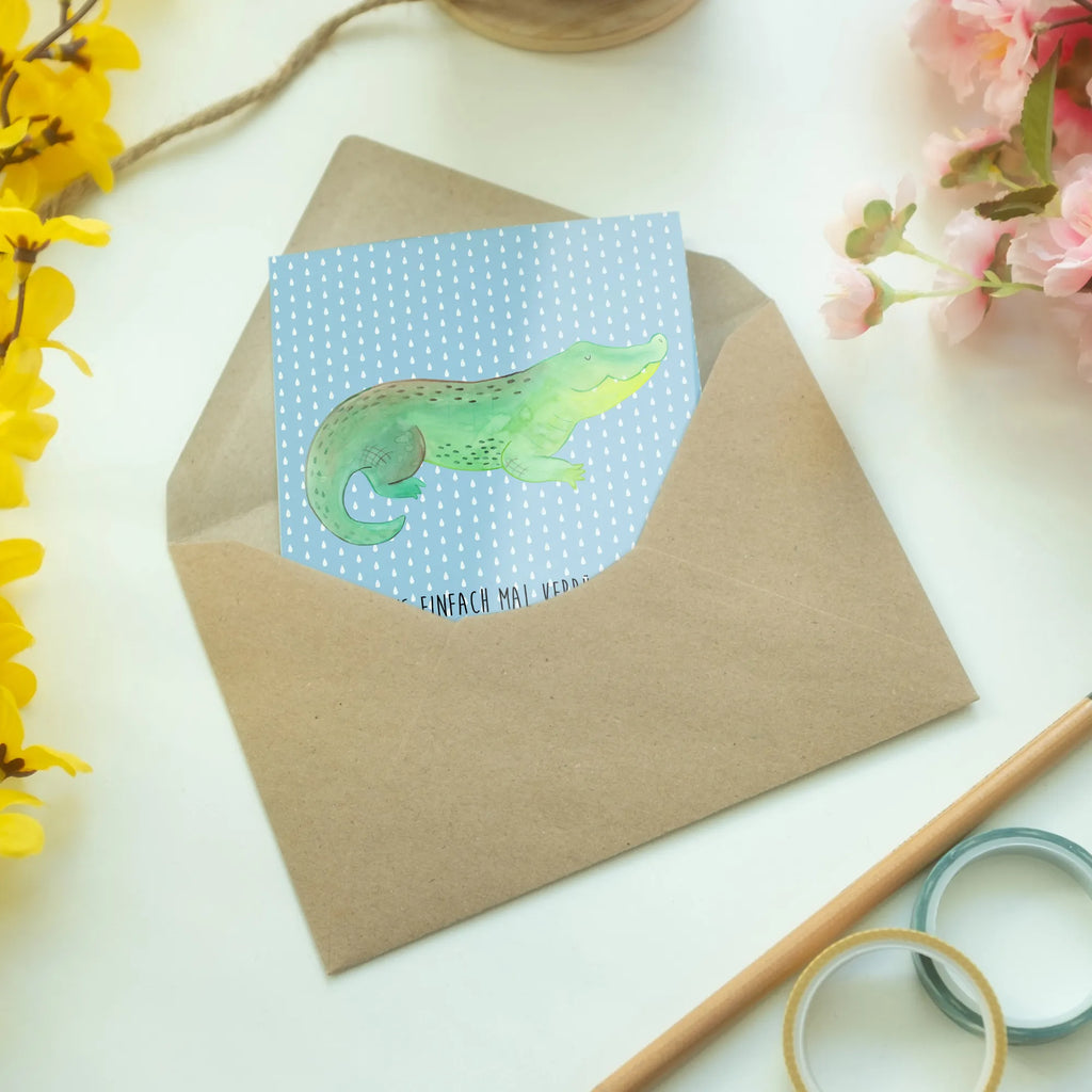 Grußkarte Krokodil Grußkarte, Klappkarte, Hochzeitskarte, Karte, Einladungskarte, Ansichtskarten, Geburtstagskarte, Glückwunschkarte, Meerestiere, Meer, Urlaub, Krokodil, Krokodile, Reiselust, beste Freundin, Lieblingsmensch, verrückt sein, spontan sein, Freundin, Abenteuerlust