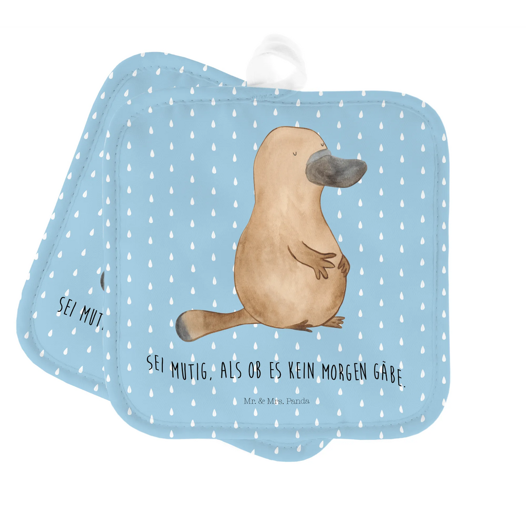 2er Set Topflappen  Schnabeltier Mut Topfhandschuhe, 2er Set Topflappen, topfhalter, Topflappen Set, Topflappen, Topflappen 2er Set, Topfuntersetzer, Topflappenset, Urlaub, Meer, Meerestiere, Motivation, Training, mutig, Neuanfang, Büro, Weltreise, Mut, Neustart, Schnabeltiere, Arbeit, Raodtrip, Lebensweisheit, Schnabeltier