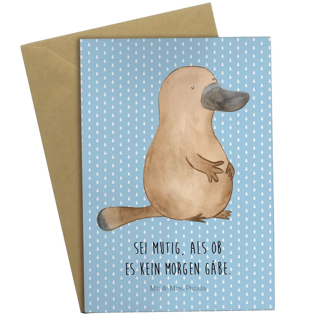 Greetings card platypus courage folding card, invitation card, wedding card, birthday card, greeting card, Seafood, aquatic animals, ocean, sea, fish, shells, corals, reef, whale, narwhal, sea urchin, lobster, platypus, turtle, manatee, crocodile, orca, shrimp, gifts for seafood lovers, water world, underwater animals, underwater world, vacation, deep sea, seafood fans, gift ideas, seafood decoration, seafood posters, work, courage, brave, motivation, training, wisdom, Raodtrip, new start, world trip, new beginning, Platypus, office