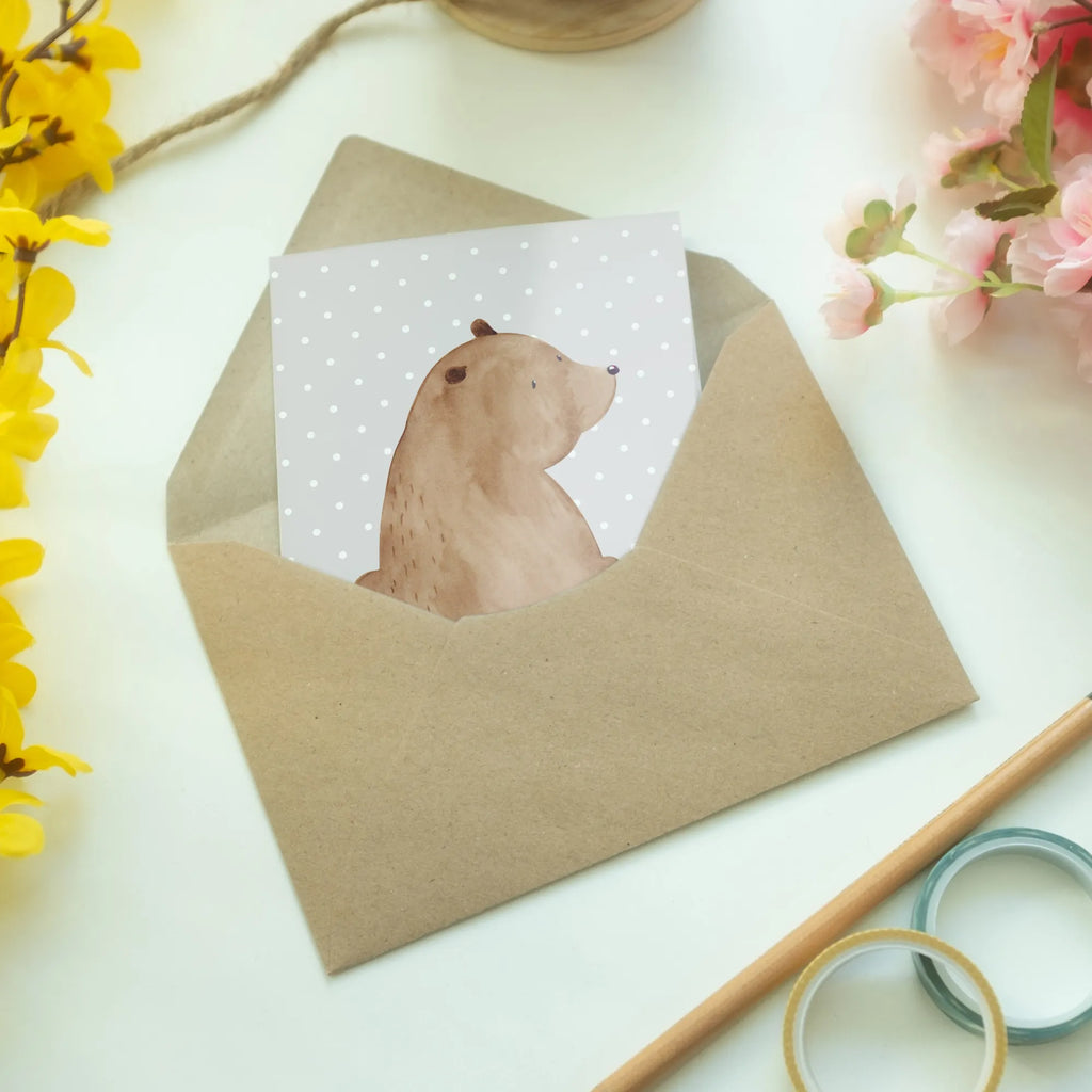 Kartka okolicznościowa niedźwiedź spojrzenie przez ramię Geburtstagskarte, Ansichtskarten, Karte, Glückwunschkarte, Einladungskarte, Hochzeitskarte, Grußkarte, Klappkarte, Bär, Teddy, Teddybär, Motivation, Bärenliebe, Weltansicht, Weisheit, Bären, Selbstachtung