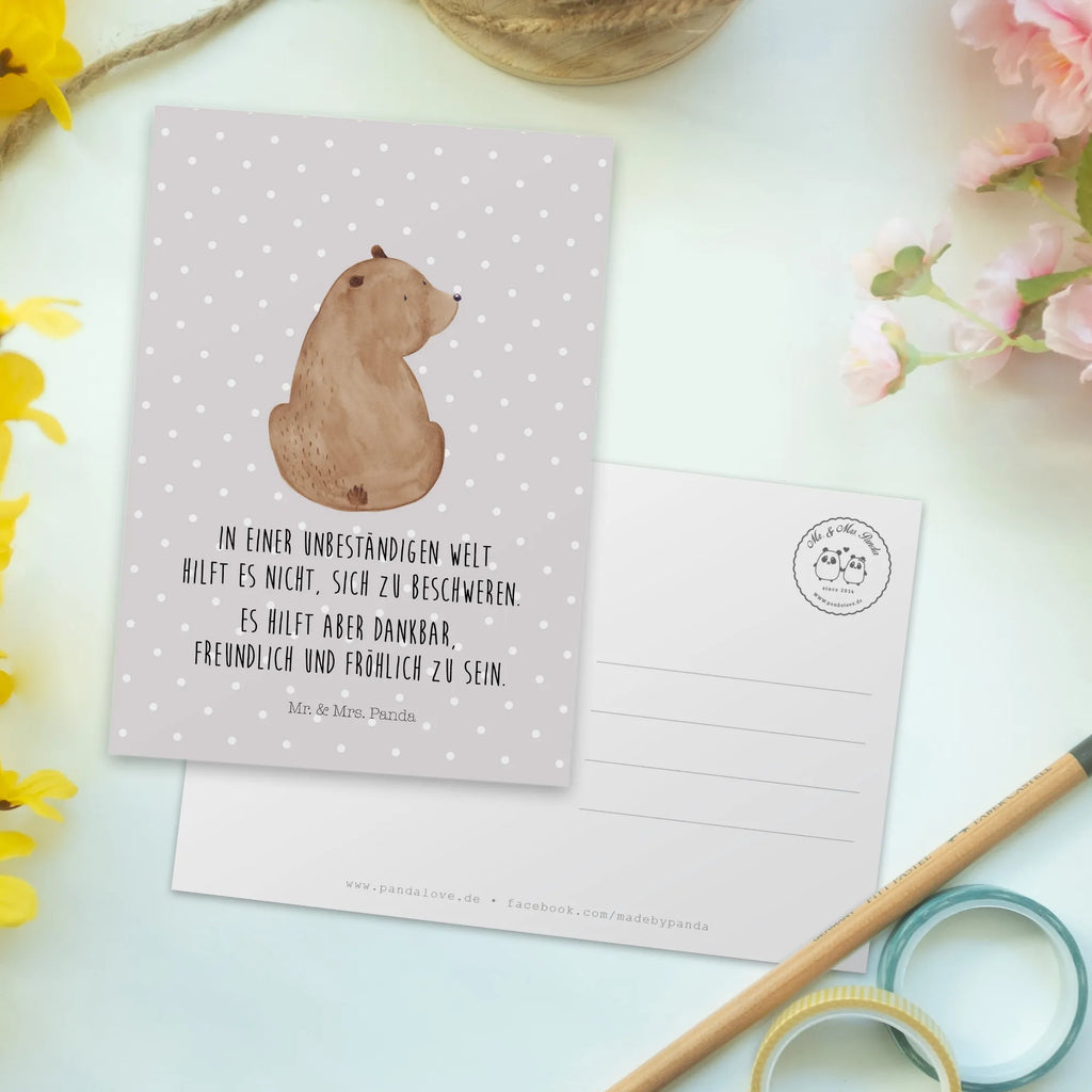 Postcard bear shoulder look card, letter, gift card, Postcard, gift, postcards, paper, invitation card, invitation, bear, teddy, teddy bear, cuddly toy, motivation, world view, bears, bear love, self-esteem, wisdom