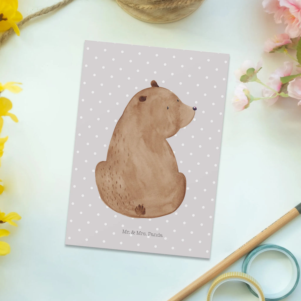 Postcard bear shoulder look card, letter, gift card, Postcard, gift, postcards, paper, invitation card, invitation, bear, teddy, teddy bear, cuddly toy, motivation, world view, bears, bear love, self-esteem, wisdom