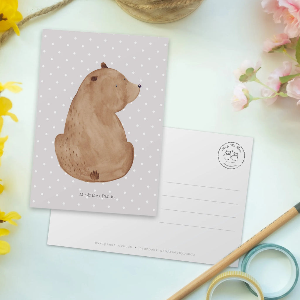 Postcard bear shoulder look card, letter, gift card, Postcard, gift, postcards, paper, invitation card, invitation, bear, teddy, teddy bear, cuddly toy, motivation, world view, bears, bear love, self-esteem, wisdom