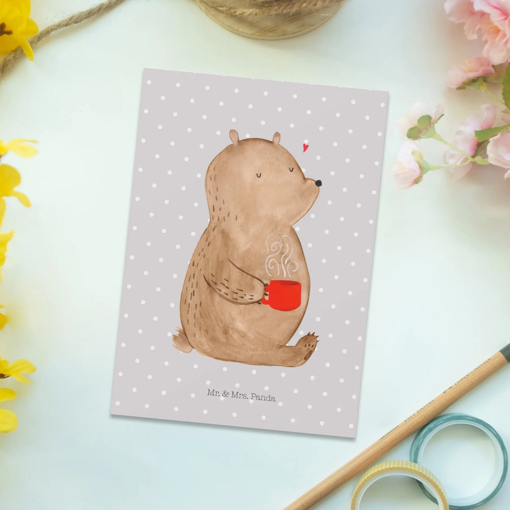 Postcard bear Coffee einzelkarte, Designkarte, Motivkarte, Ansichtskarte, Kunstkarten, Ansichtskarten, Grußkarte, Postkarte, Fotokarte, kunstkarte, Postkarten, spruchkarte, bildkarte, Teddy, Teddybär, Bär, Kaffee, Bären, Welt Retten, Welt Erobern, Morgenroutine, Coffee, Guten Morgen, Motivation
