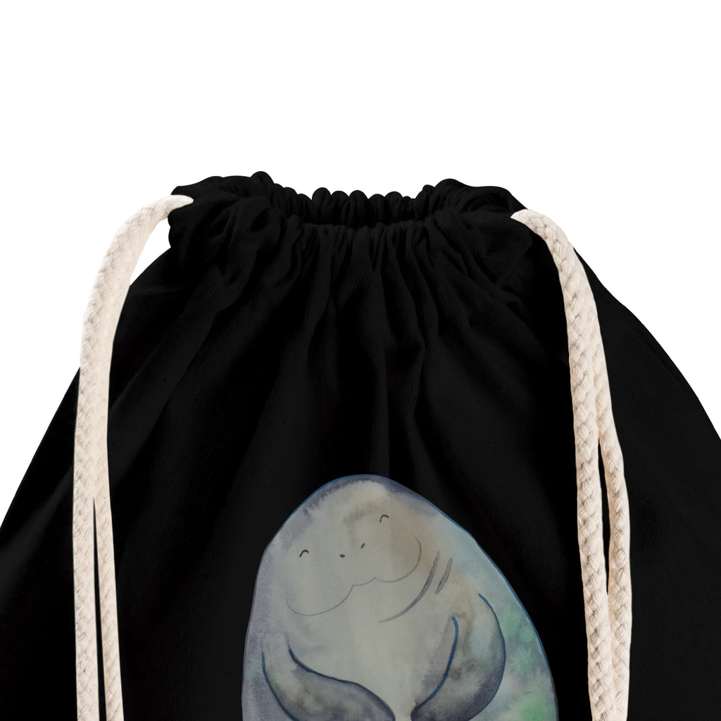 Drawstring bag manatee happy gym bag, jute bag, sports bag, carrier bag, hipster, bag, Seafood, aquatic animals, ocean, sea, fish, shells, corals, reef, whale, narwhal, sea urchin, lobster, platypus, turtle, manatee, crocodile, orca, shrimp, gifts for seafood lovers, water world, underwater animals, underwater world, vacation, deep sea, seafood fans, gift ideas, seafood decoration, seafood posters, Self-love, New beginning, New start, Manatees, Carefulness, Satisfaction, Girlfriend, Respect, Lovesickness, Manatee