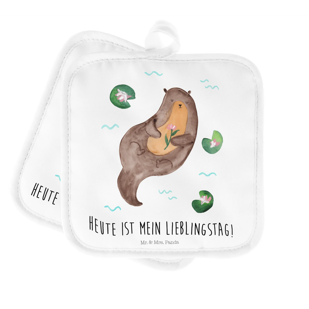 2er Set Topflappen  Otter mit Seerose Topfhandschuh, Topfuntersetzer, Topflappen Set, Ofenhandschuh, Schöne Topflappen, Topflappen lustig, Ofenhandschuhe, Topflappenset, Topflappen 2er Set, Topflappen mit Spruch, Topflappen, Topfhandschuhe, Otter, Fischotter, Seeotter, Otter Seeotter See Otter