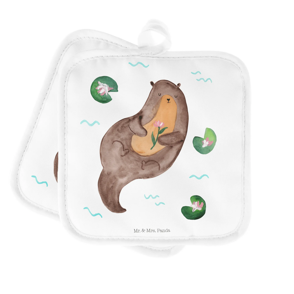 2er Set Topflappen  Otter mit Seerose Topfhandschuh, Topfuntersetzer, Topflappen Set, Ofenhandschuh, Schöne Topflappen, Topflappen lustig, Ofenhandschuhe, Topflappenset, Topflappen 2er Set, Topflappen mit Spruch, Topflappen, Topfhandschuhe, Otter, Fischotter, Seeotter, Otter Seeotter See Otter