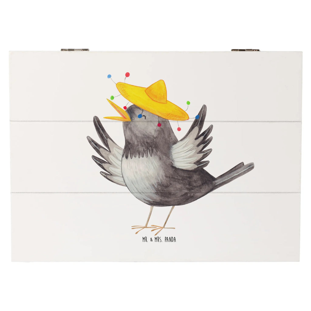Wooden chest Crow sombrero Truhe, Geschenkdose, Erinnerungsbox, Aufbewahrungsbox, Kiste, Schatzkiste, Holzkiste, XXL, Geschenkbox, Schatulle, Dekokiste, Erinnerungskiste, Tiermotive, Gute Laune, lustige Sprüche, Tiere, froh, Vögel, Motivation, Vogel, Rabe, fröhlich sein, Elster, Spruch positiv, Glück Spruch, glücklich sein