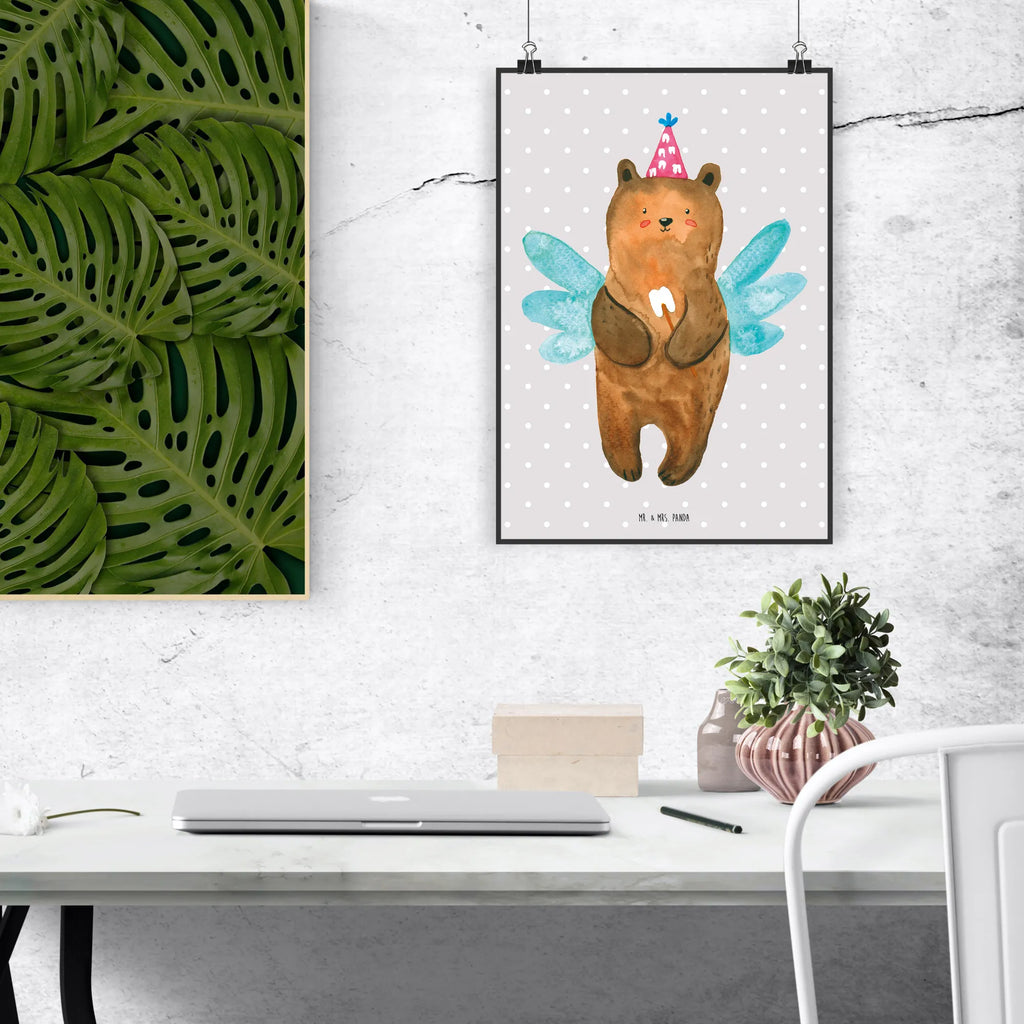 Plakat niedźwiedź Wróżka zębów Mr. & Mrs. Panda Poster, Bild, Wandposter, Wanddeko, Wanddekoration, Küchenposter, Handgemaltes Poster, Kinderposter, Raumdekoration, Designposter, Kunstdruck, Wanddeko Bild, Poster, Posterdruck, Bär, Teddy, Teddybär, Milchzahn, Fee, Zahnfee, Erster Zahn