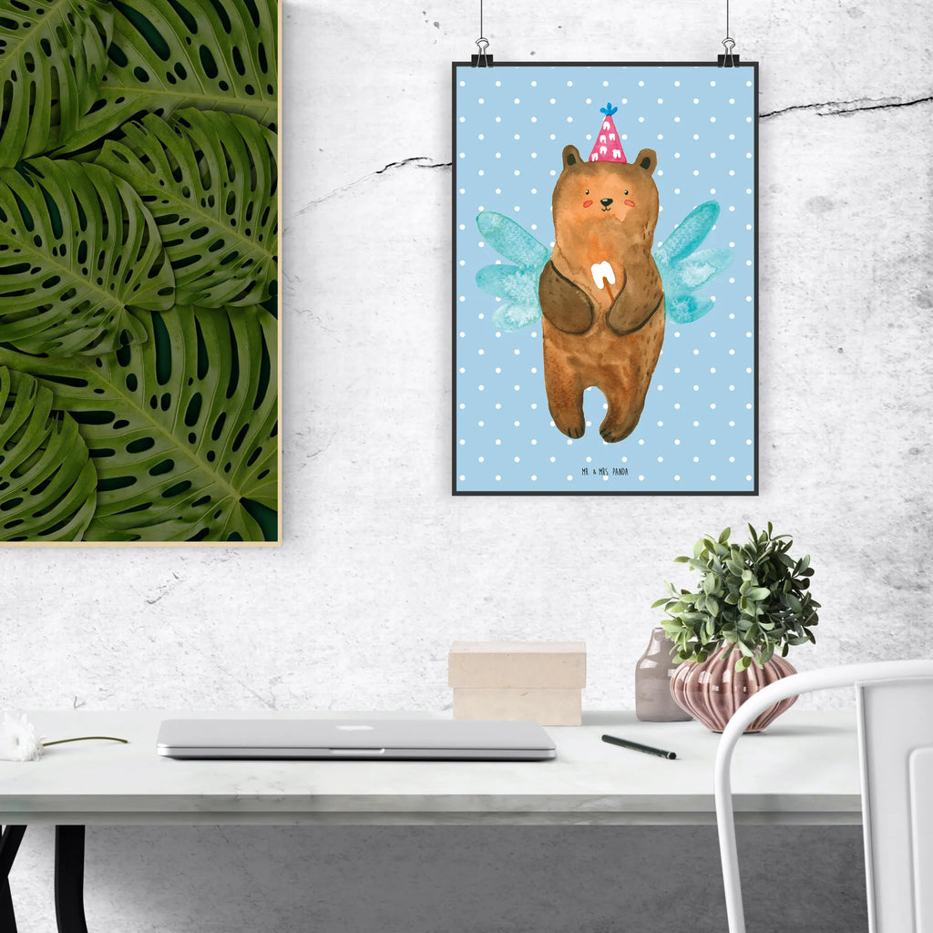 Plakat niedźwiedź Wróżka zębów Mr. & Mrs. Panda Poster, Bild, Wandposter, Wanddeko, Wanddekoration, Küchenposter, Handgemaltes Poster, Kinderposter, Raumdekoration, Designposter, Kunstdruck, Wanddeko Bild, Poster, Posterdruck, Bär, Teddy, Teddybär, Milchzahn, Fee, Zahnfee, Erster Zahn