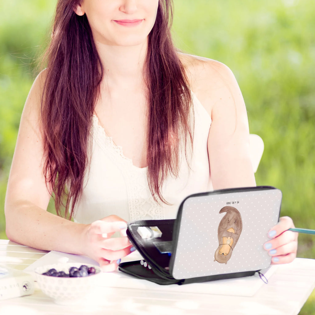 Leather folder otter shell pencil case, pen roll, pupil, motif, gift, school, pencil bag, primary school, child, enrolment, otter, marten, sea otter, European otter, water mammal, aquatic animal, baby otter, predator, water, otter gifts, animal lover, gift ideas for animal lovers, animal, mammal, water animal, gifts for people in love, otter love, motivation, office, dreaming, brooding, daydreaming