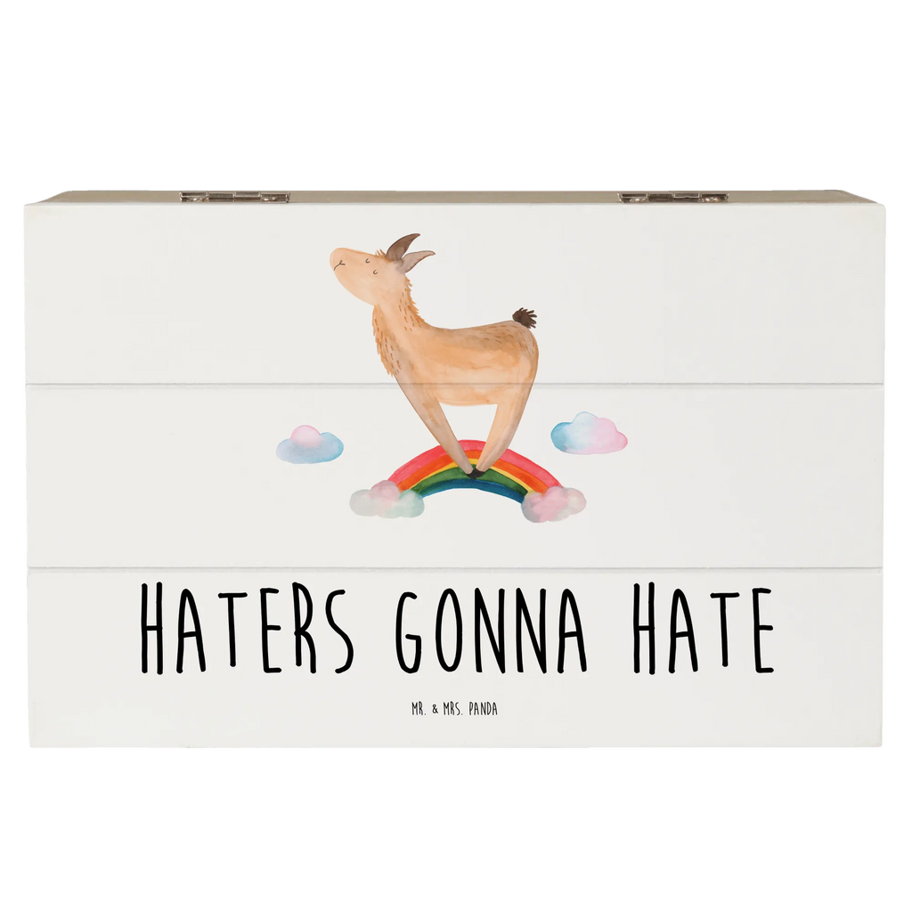 Holzkiste Lama Regenbogen Erinnerungskiste, Schatzkiste, Aufbewahrungsbox, Erinnerungsbox, Geschenkdose, Kiste, Geschenkbox, XXL, Schatulle, Holzkiste, Truhe, Dekokiste, Lama, Alpaka, Schule, Regenbogen, Hobby, Außenseiter, Freiheit, Lamas, Wolkenland, Selbstständig, Haters, Haters gonna hate, Abi