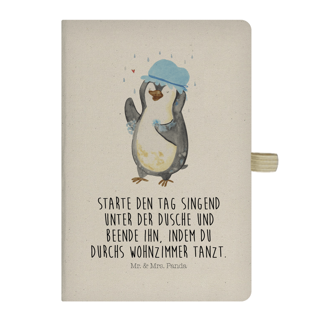 Baumwoll Notizbuch Pinguin duscht Notizen, Eintragebuch, Tagebuch, Notizblock, Adressbuch, Journal, Kladde, Skizzenbuch, Notizheft, Schreibbuch, Schreibheft, Pinguin, Pinguine, Dusche, duschen, Lebensmotto, Motivation, Neustart, Neuanfang, glücklich sein