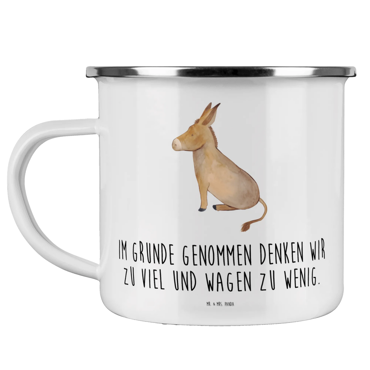 Enamel camping mug Donkey card, gift ideas, gifts, small animals, cute, cute animal motives, hand drawn, funny sayings, good mood, special gifts, animal lover, Donkey, courage, goal, wisdom, happiness in life, courage to face life, aim in life