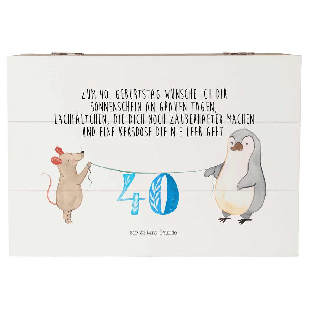 Holzkiste 40. Geburtstag Maus Pinguin Holzkiste, Kiste, Schatzkiste, Truhe, Schatulle, XXL, Erinnerungsbox, Erinnerungskiste, Dekokiste, Aufbewahrungsbox, Geschenkbox, Geschenkdose, Geburtstag, Geburtstagsgeschenk, Geschenk, Party, Feiern, Torte, Kuchen