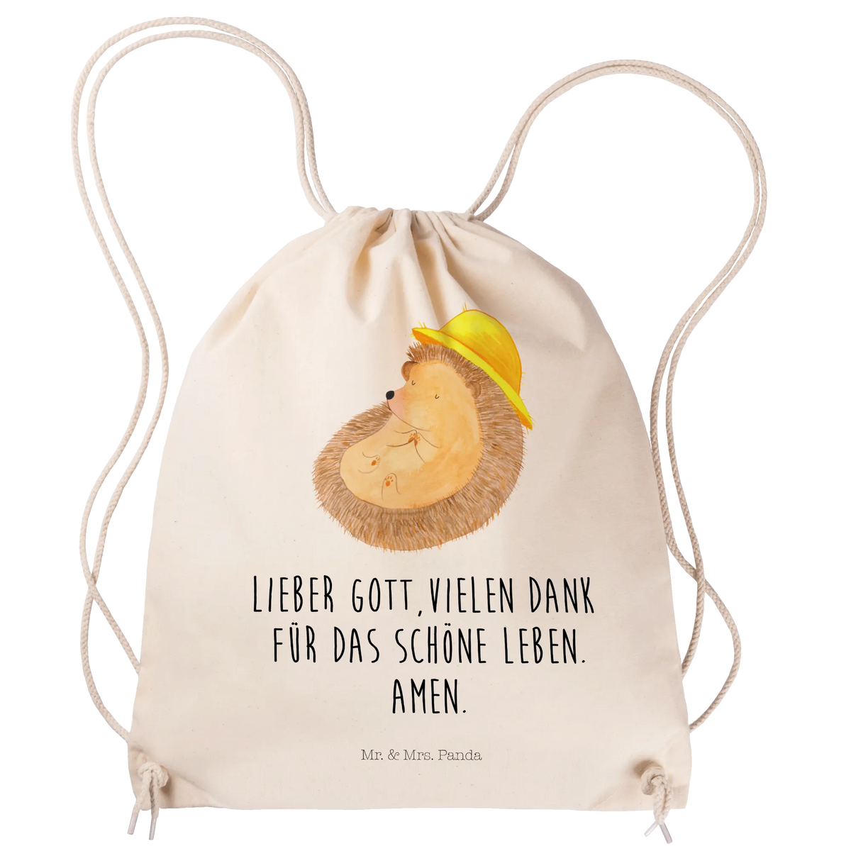 Drawstring bag Hedgehog Pray card, gift ideas, gifts, small animals, cute, cute animal motives, hand drawn, funny sayings, good mood, special gifts, animal lover, gratitude, be grateful, enjoy, God, sun hat, pray, hedgehog with hat