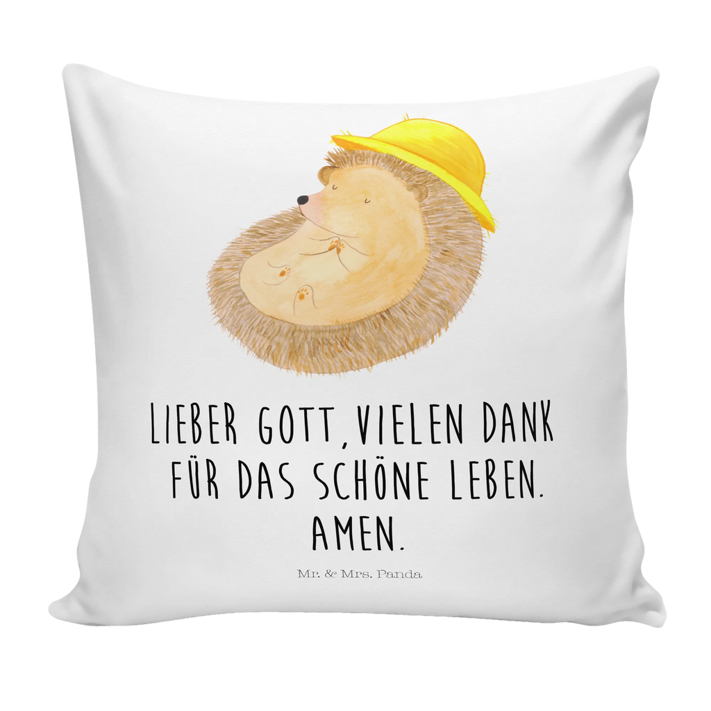 Cushion Hedgehog Pray soft, couch, cushion, settee, pillows, Pillow, pillow case, 40x40, fluffy, bed, 40 x 40, sofa, bedroom, pad, small animals, cute, funny, cute animal motives, hand drawn, small world, funny sayings, good mood, happy, gifts, gift ideas, special gifts, animal lover, card, hedgehog with hat, God, hedgehog, be grateful, sun hat, enjoy, Amen, life, gratitude, pray