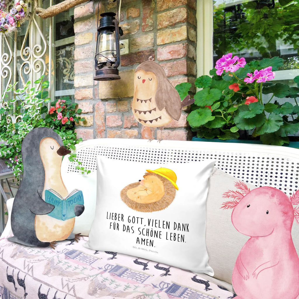 Cushion Hedgehog Pray soft, couch, cushion, settee, pillows, Pillow, pillow case, 40x40, fluffy, bed, 40 x 40, sofa, bedroom, pad, small animals, cute, funny, cute animal motives, hand drawn, small world, funny sayings, good mood, happy, gifts, gift ideas, special gifts, animal lover, card, hedgehog with hat, God, hedgehog, be grateful, sun hat, enjoy, Amen, life, gratitude, pray