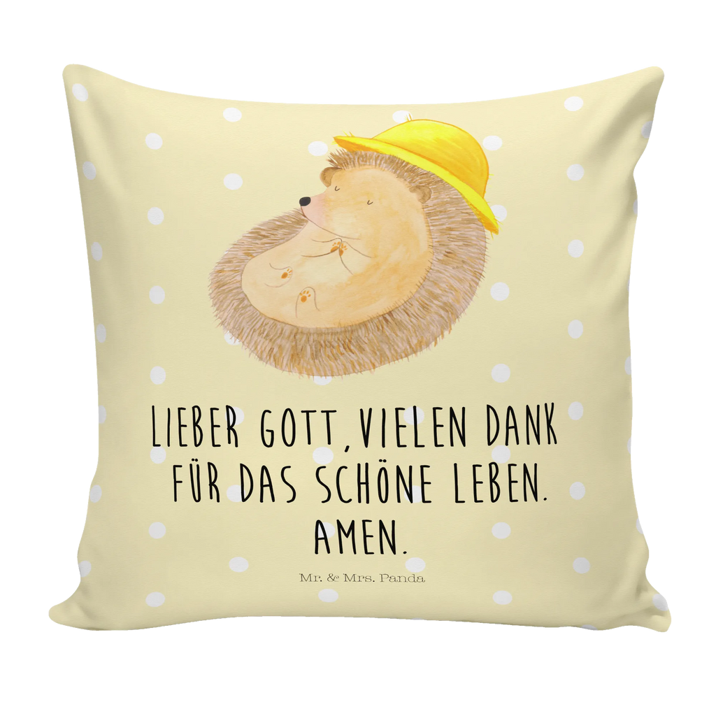 Cushion Hedgehog Pray soft, couch, cushion, settee, pillows, Pillow, pillow case, 40x40, fluffy, bed, 40 x 40, sofa, bedroom, pad, small animals, cute, funny, cute animal motives, hand drawn, small world, funny sayings, good mood, happy, gifts, gift ideas, special gifts, animal lover, card, hedgehog with hat, God, hedgehog, be grateful, sun hat, enjoy, Amen, life, gratitude, pray