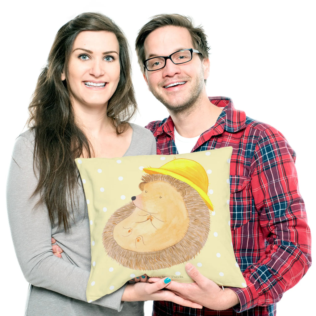 Cushion Hedgehog Pray soft, couch, cushion, settee, pillows, Pillow, pillow case, 40x40, fluffy, bed, 40 x 40, sofa, bedroom, pad, small animals, cute, funny, cute animal motives, hand drawn, small world, funny sayings, good mood, happy, gifts, gift ideas, special gifts, animal lover, card, hedgehog with hat, God, hedgehog, be grateful, sun hat, enjoy, Amen, life, gratitude, pray