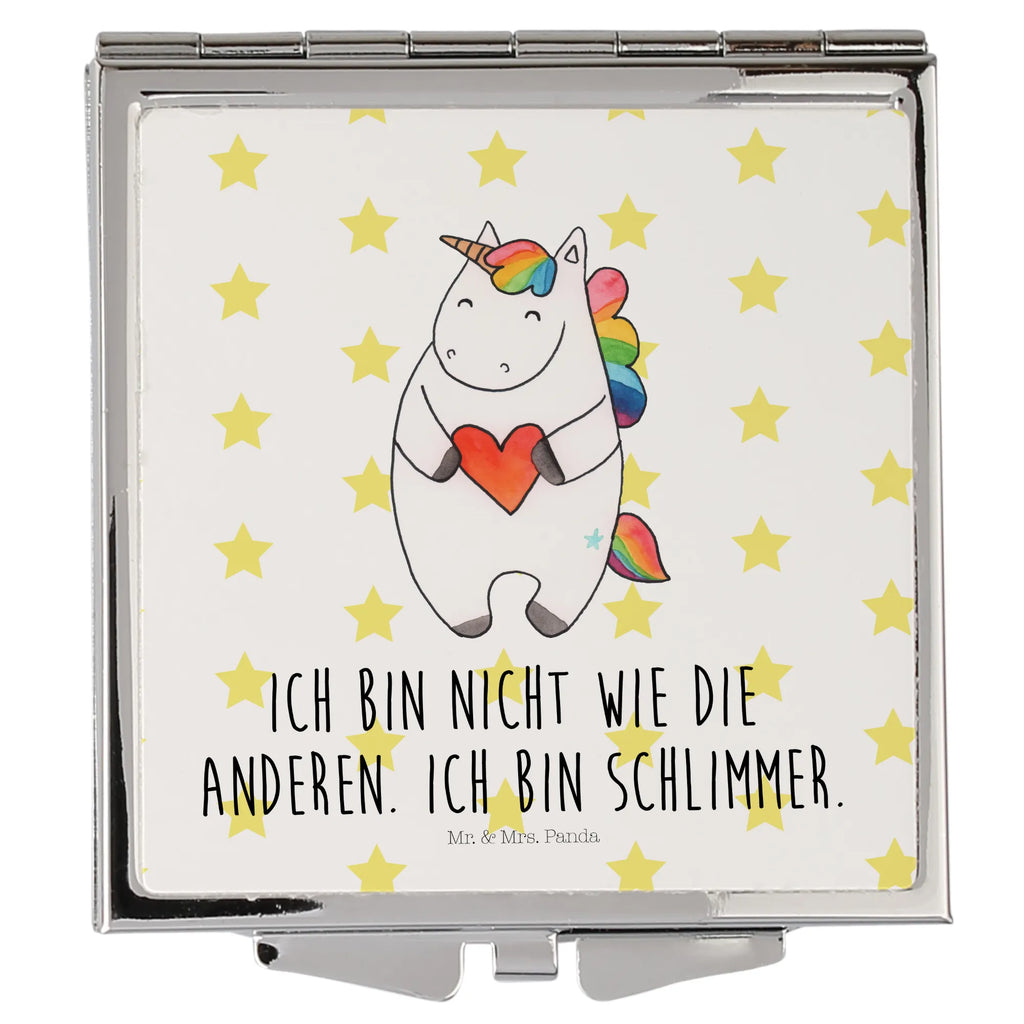 Handbag mirror unicorn Heart make-up mirror, silver, square, mirror, make up, handbag, unicorn, unicorns, girlfriend gift, bad, evil, Unicorn, funny, different, bad girl, heart, girlfriend present