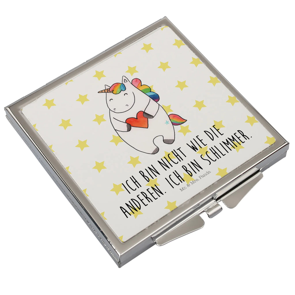 Handbag mirror unicorn Heart make-up mirror, silver, square, mirror, make up, handbag, unicorn, unicorns, girlfriend gift, bad, evil, Unicorn, funny, different, bad girl, heart, girlfriend present