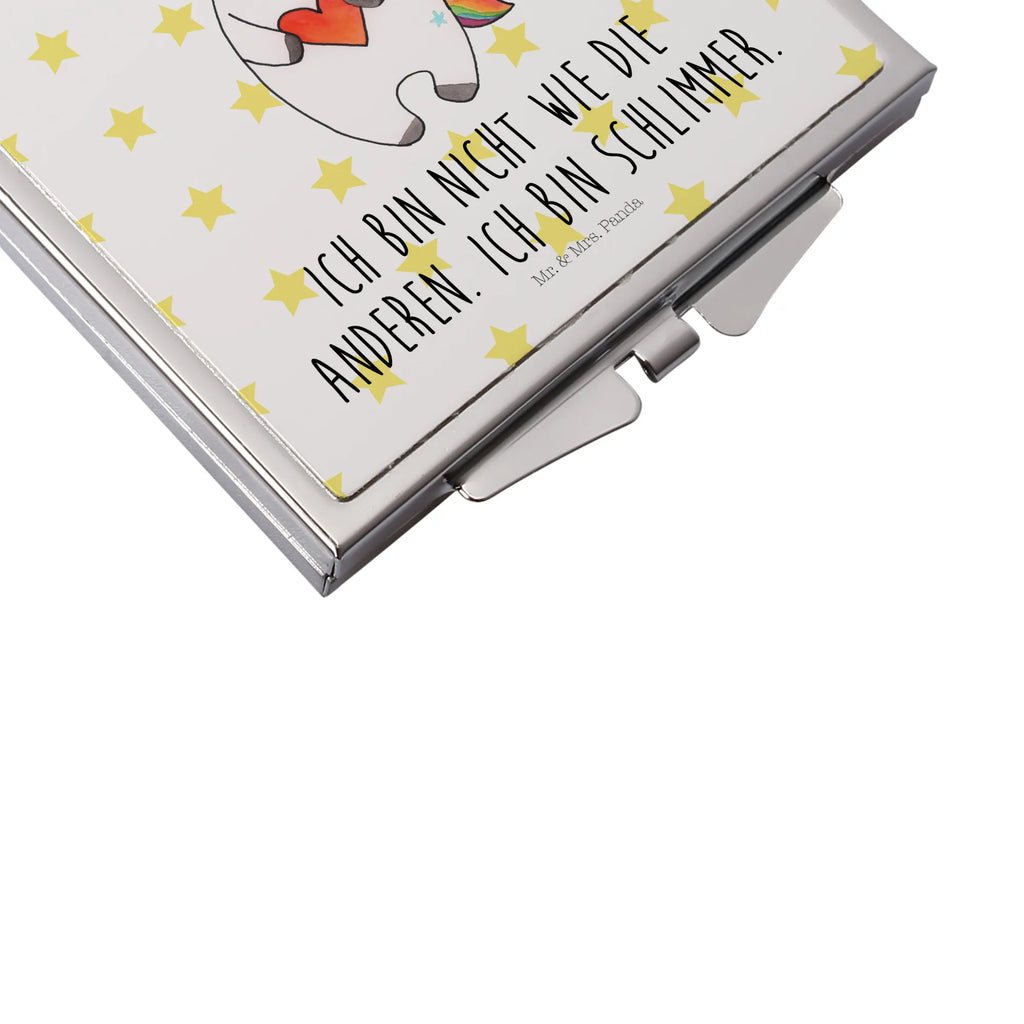 Handbag mirror unicorn Heart make-up mirror, silver, square, mirror, make up, handbag, unicorn, unicorns, girlfriend gift, bad, evil, Unicorn, funny, different, bad girl, heart, girlfriend present