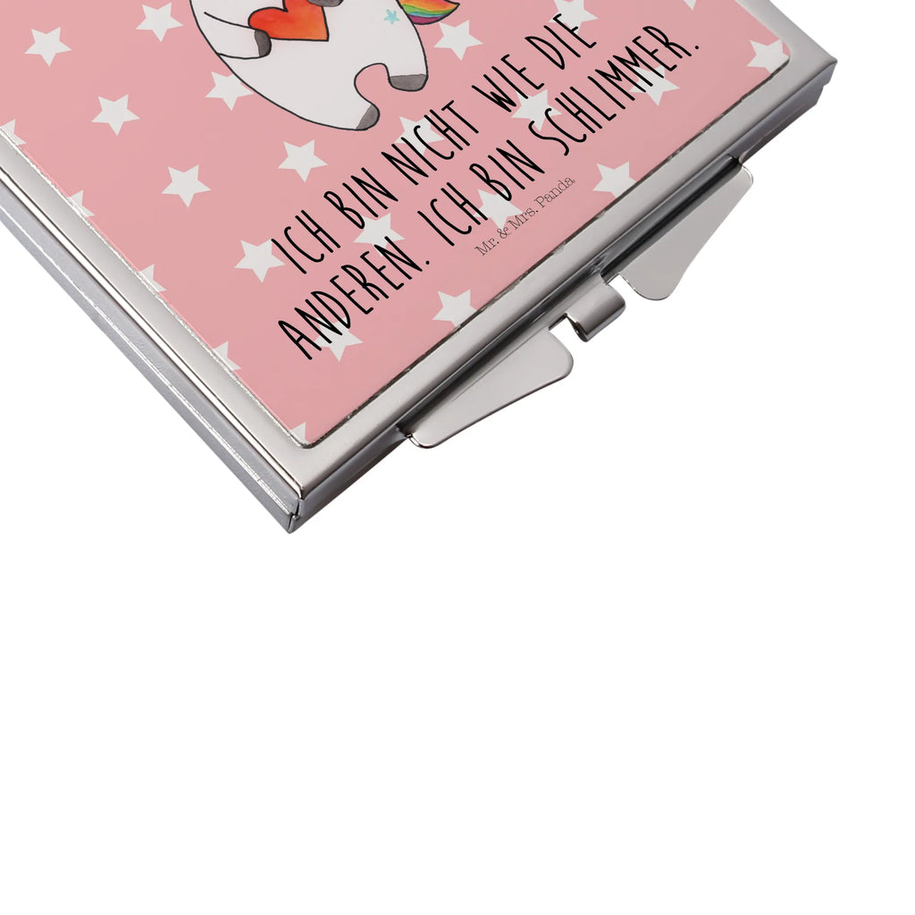 Handbag mirror unicorn Heart make-up mirror, silver, square, mirror, make up, handbag, unicorn, unicorns, girlfriend gift, bad, evil, Unicorn, funny, different, bad girl, heart, girlfriend present