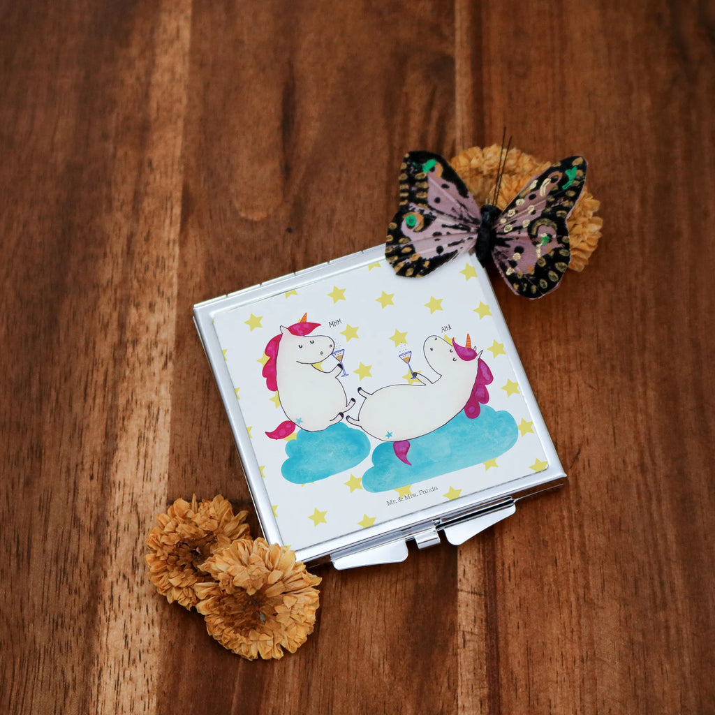 Kwadratowe lusterko do torebki jednorożec szampan Jednorożec, jednorożce, dekoracje jednorożca, jednorożec