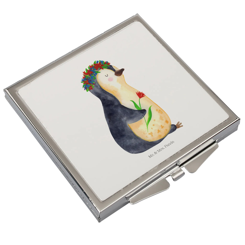 Kwadratowe lusterko do torebki pingwin kwiaty Pinguin