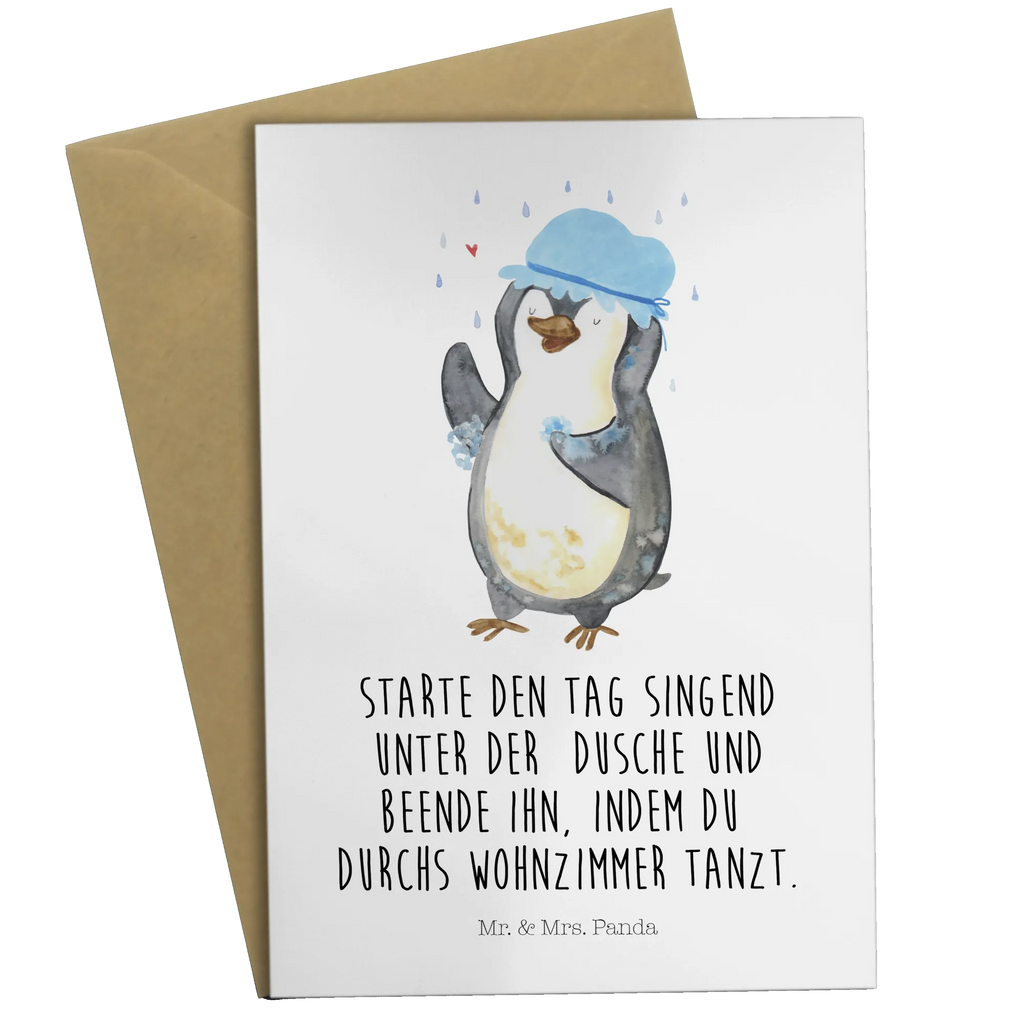 Greetings card Penguin have a shower Grußkarte, Glückwunschkarte, valentinstagskarte, neujahrskarte, firmungskarte, Motivkarte, babykarte, jubiläumskarte, spruchkarte, vatertagskarte, hochzeitskarten, glückwunschkarten, einladungskarten, osterkarte, osterkarten, dankeskarten, abiturkarte, Klappkarte, genesungskarte, weihnachtskarten, Beileidskarte, kommunionskarte, Grußkarten, Pinguin, Dusche, Motivation, Pinguine, Lebensmotto, Duschen, Neustart, glücklich sein, Neuanfang