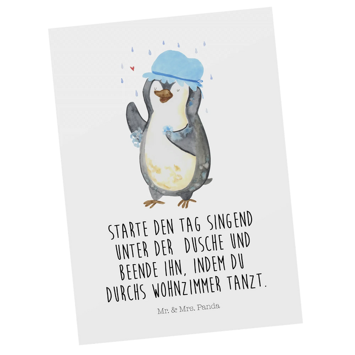 Postcard Penguin have a shower