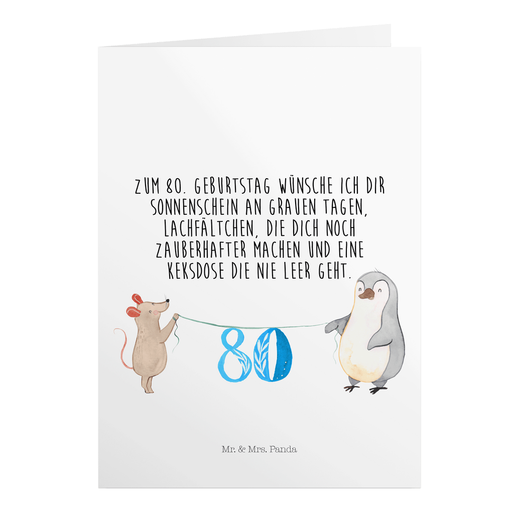 Geburtstagskarte 80. Geburtstag Maus Pinguin Grusskarte, Klappkarte, Einladungskarte, Glückwunschkarte, Hochzeitskarte, Geburtstagskarte, Geburtstag, Geburtstagsgeschenk, Geschenk, Party, Feiern, Torte, Kuchen