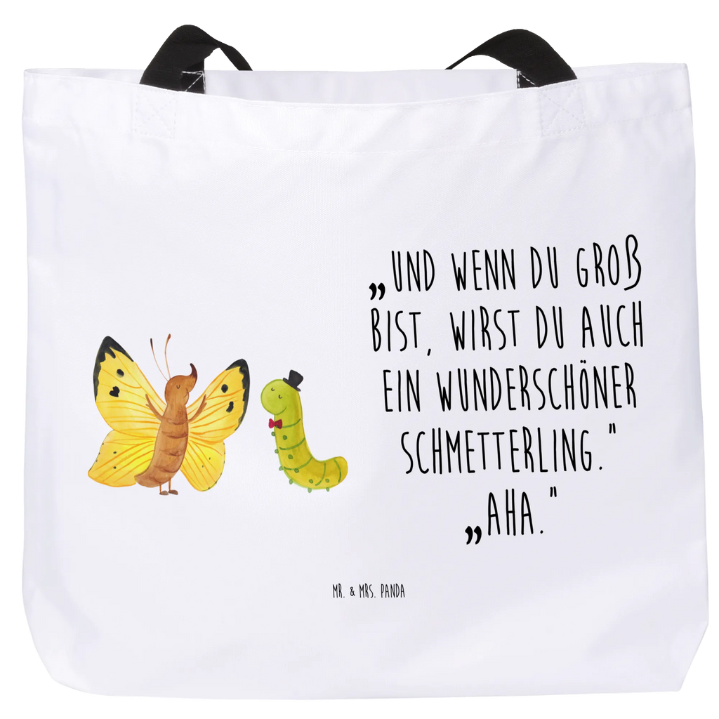 Shopper Raupe & Schmetterling Strandtasche, Einkaufstasche, Einkaufsbeutel, Alltagstasche, Freizeittasche, Tasche, Beutel, Shopper, Schulbeutel, Tragebeutel, Schultasche, Tiermotive, Gute Laune, lustige Sprüche, Tiere, Entwicklung, Schmetterling, Erwachsen werden, Hütchen, Zitronenfalter, Raupe, Kokon, Aufwachsen, Schönheit, Hut