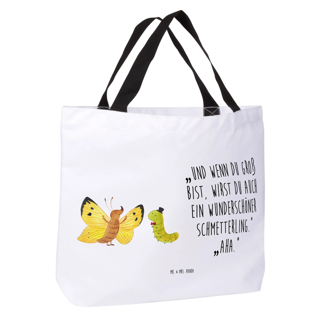 Shopper Raupe & Schmetterling Strandtasche, Einkaufstasche, Einkaufsbeutel, Alltagstasche, Freizeittasche, Tasche, Beutel, Shopper, Schulbeutel, Tragebeutel, Schultasche, Tiermotive, Gute Laune, lustige Sprüche, Tiere, Entwicklung, Schmetterling, Erwachsen werden, Hütchen, Zitronenfalter, Raupe, Kokon, Aufwachsen, Schönheit, Hut