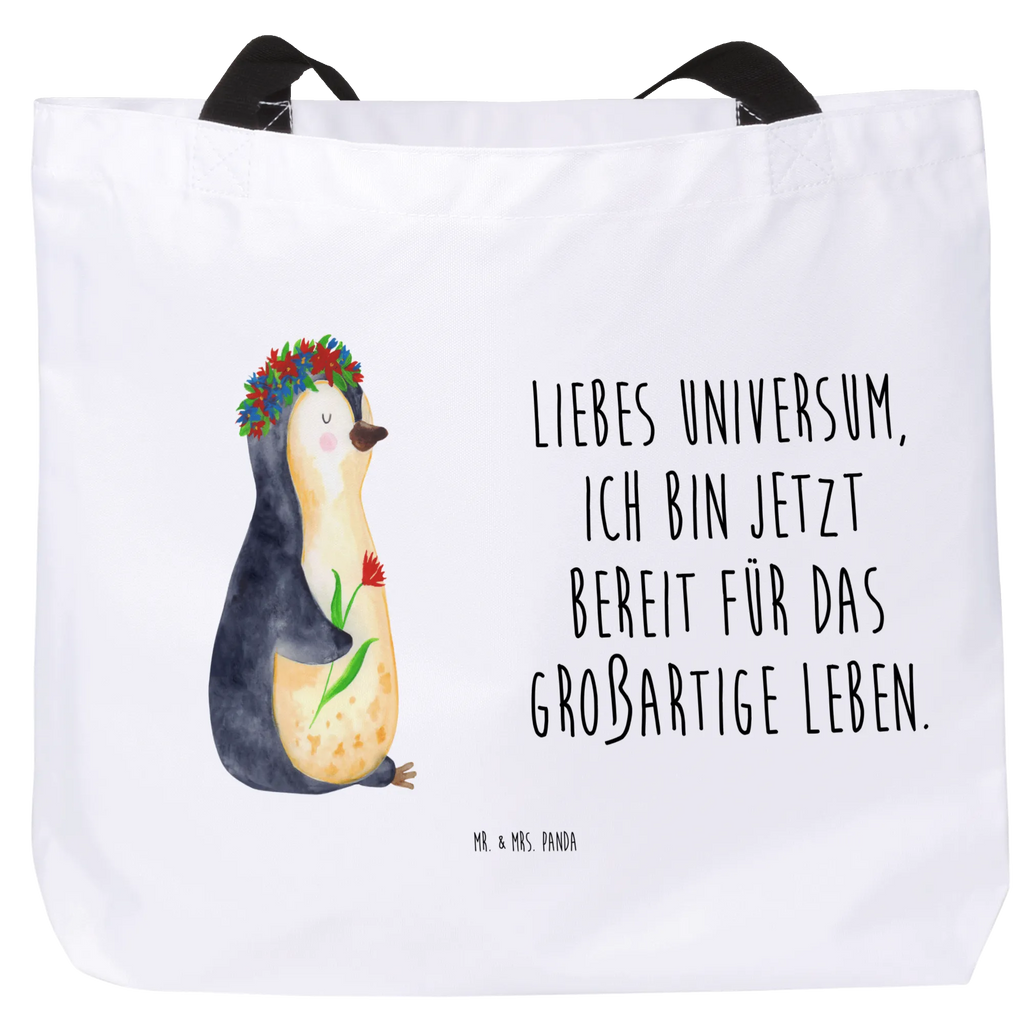 Shopper Pinguin Blumen Tüte, Strandtasche, XXL Tasche, Ausflug, Schulbeutel, Schultasche, Freizeittasche, Alltagstasche, Schultertasche, XL, Beutel, Tragebeutel, Stofftasche, Einkaufsbeutel, Shopper, Einkaufstasche, Pinguin, Geschenkidee, Liebeskummer, Motivation, Lebenslust, Lebensziele, Universum, Pinguine, Blumenkranz, Ziele, Wünsche, Leben